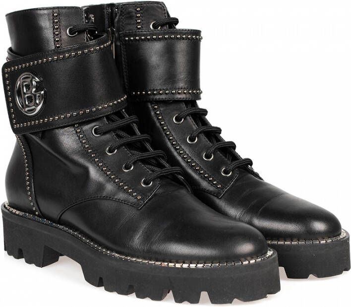 Baldinini Leren veterschoenen met rits en klittenband Black Dames