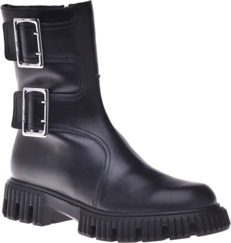 Baldinini Combat boots in black leather Black Dames