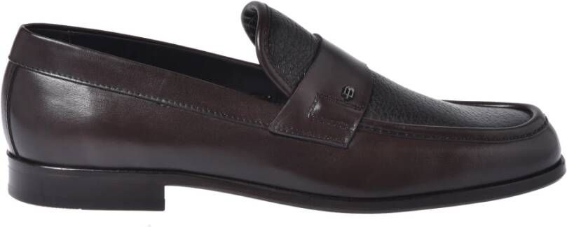 Baldinini Dark brown leather and tumbled leather loafers