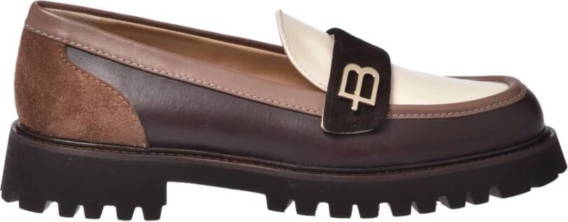 Baldinini Dark brown leather and vanilla patent leather loafers