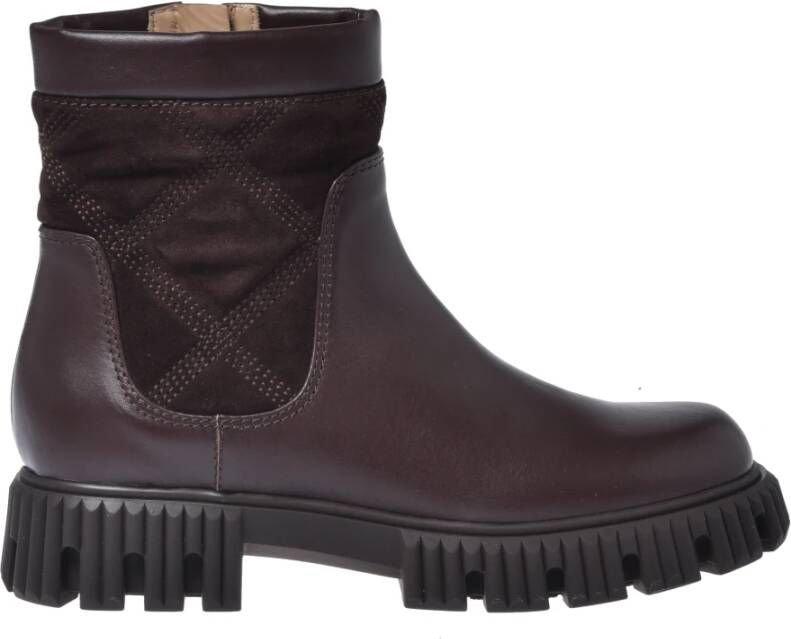 Baldinini Dark brown quilted suede leather and leather ankle boots