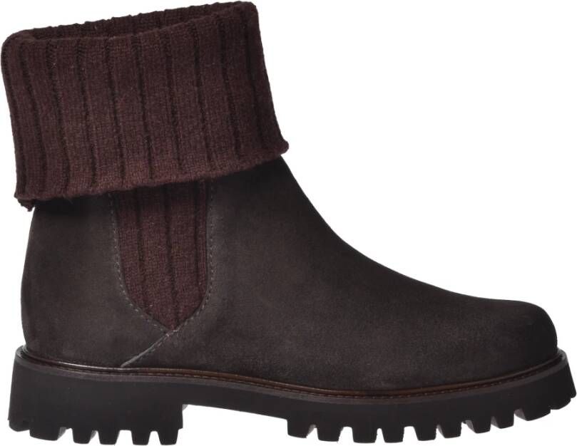 Baldinini Dark brown suede leather and knitted fabric ankle boots