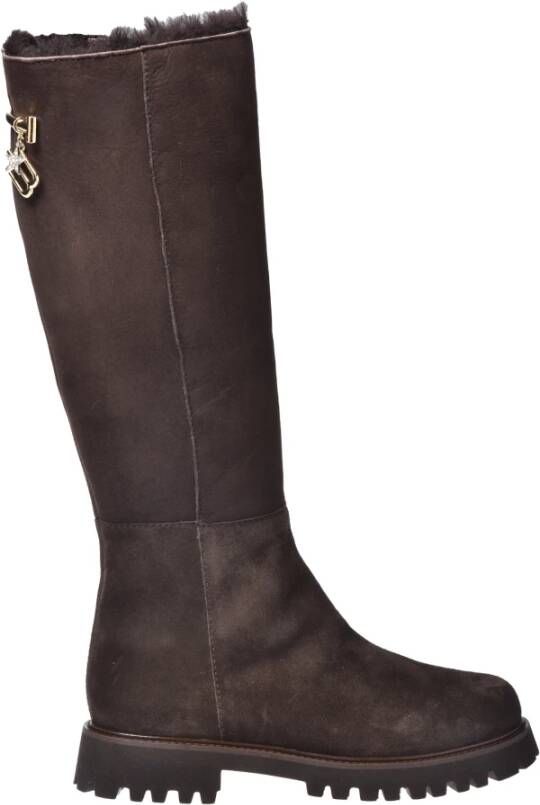Baldinini Dark brown suede leather and sheepskin boots