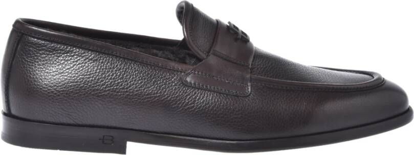 Baldinini Dark brown tumbled leather and leather loafers