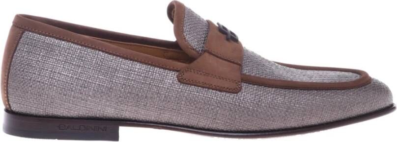 Baldinini Dove grey raffia and leather nubuck loafer
