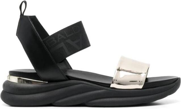 Baldinini Black calfskin and platinum patent leather sandals Zwart Dames