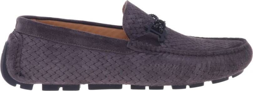 Baldinini Grey printed and perforated suede loafer