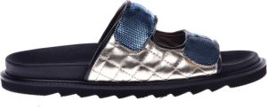 Baldinini Laminated platinum and blue nappa leather slider sandals Meerkleurig Dames
