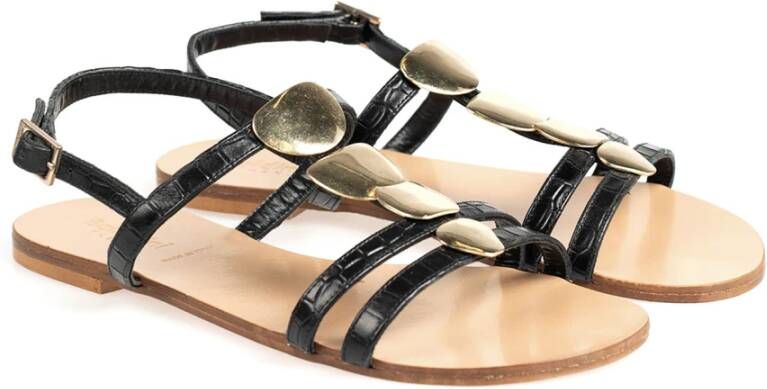 Baldinini Leren sandalen met ronde neus en decoratieve applicatie Zwart Dames