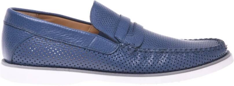 Baldinini Loafer in perforated cerulean tumbled leather