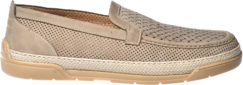Baldinini Nubuck perforated loafer with beige woven print