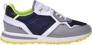 Baldinini Running trainers in grey leather and blue fabric Grijs Heren