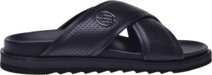Baldinini Slider sandal in black punched calfskin Zwart Heren