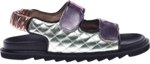 Baldinini Slider sandal in fuchsia and green laminated nappa leather Meerkleurig Dames