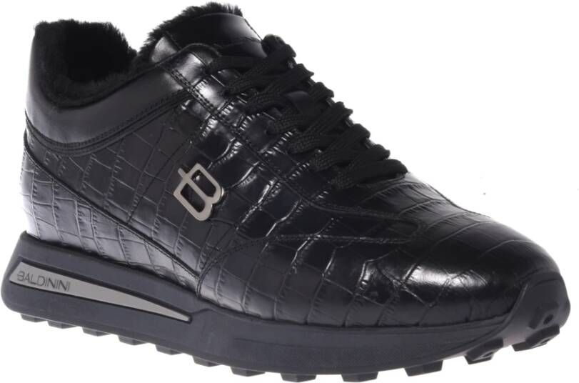 Baldinini Trainers in black leather with crocodile print Black Heren