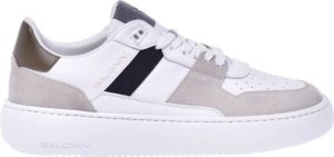 Baldinini White leather and beige split leather low-top trainers Beige Heren