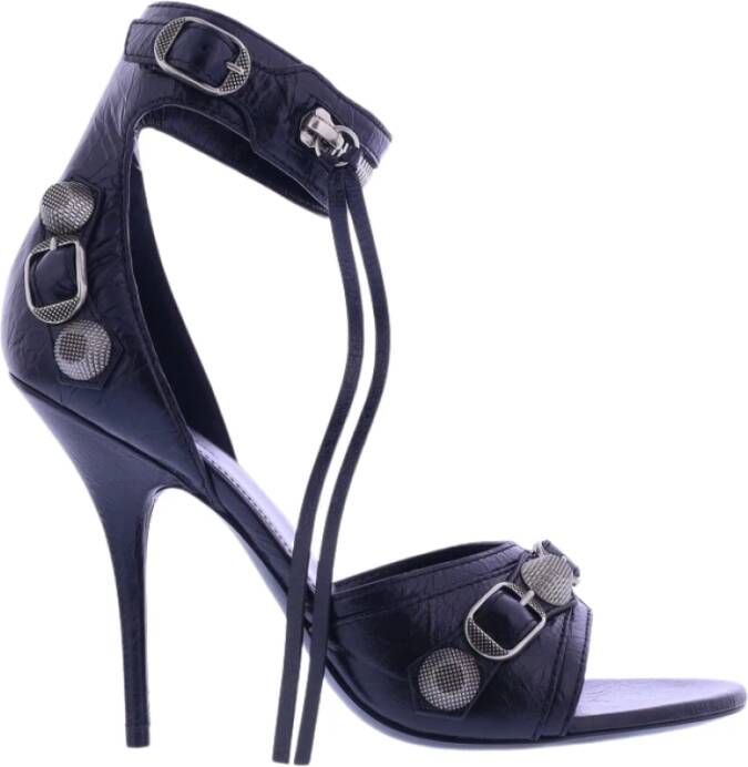 Balenciaga Zwarte Leren Sandalen met Asymmetrische Ritssluiting Zwart Dames