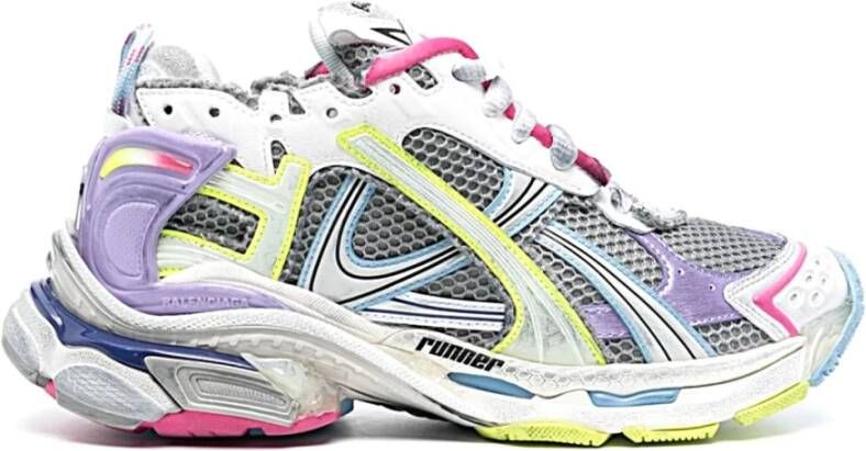 Balenciaga Grijze Sneakers met Lila en Gele Accenten