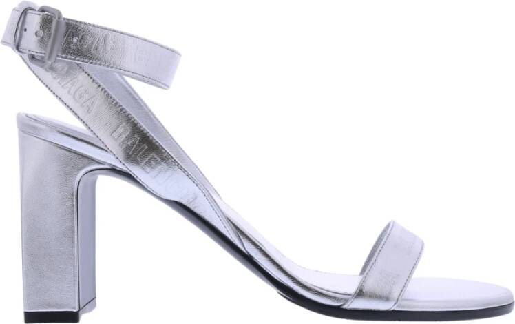 Balenciaga Dames Round Sandal Logo Metallic Gray Dames