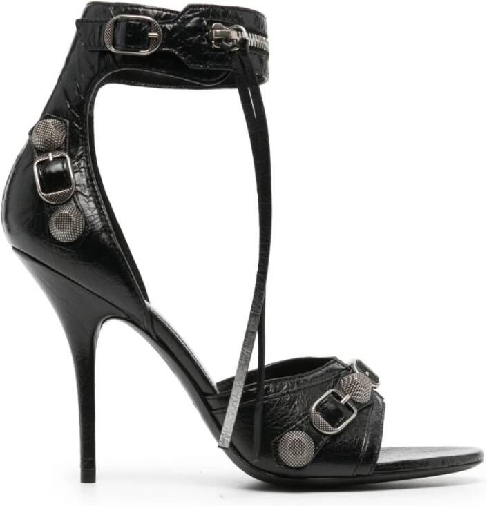 Balenciaga Zwarte Leren Sandalen met Asymmetrische Ritssluiting Zwart Dames