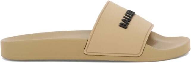 Balenciaga Beige Pool Slide Sandalen met Luxe Logo Detail Beige Dames