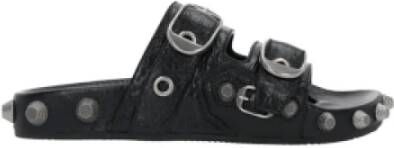 Balenciaga Studded Leren Platte Sandalen Black Dames