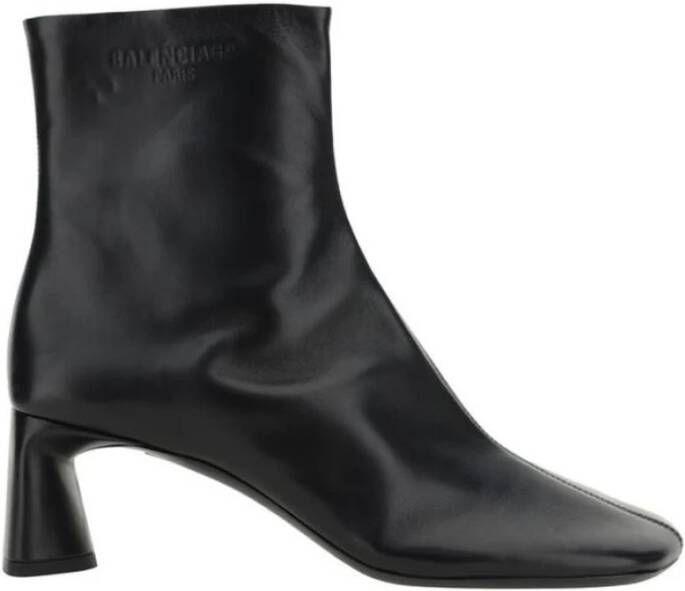 Balenciaga Vierkante Neus Leren Enkellaars Zwart