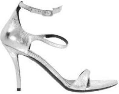 Balenciaga Zilver Leren Gerimpelde Sandalen Gray Dames