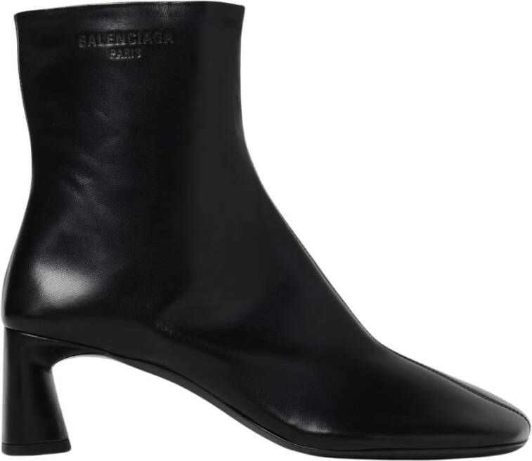 Balenciaga Zwarte Leren Enkellaarsjes Blokhak