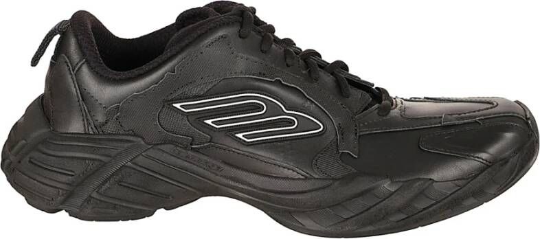 Balenciaga Zwarte leren sneakers met sportspictogram
