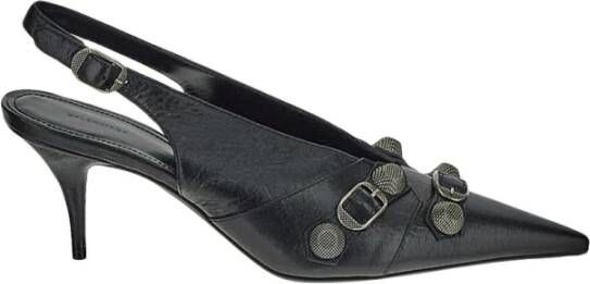 Balenciaga Zwarte Leren Studded Slingback Pump Zwart Dames