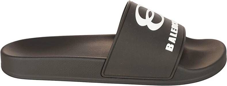 Balenciaga Zwarte Slide Sandalen met Unity Sports Icoon
