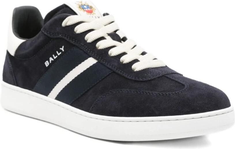 Bally Blauwe Suède Logo Sneakers Rubberen Zool