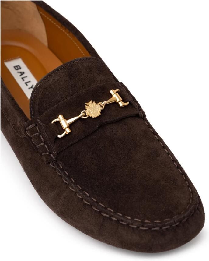 Bally Bruine Suède Loafers met Gouden Logo