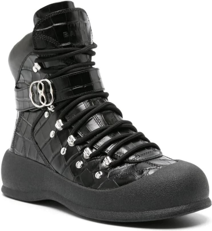 Bally Geëmbosseerde Zwarte Leren Enkellaars