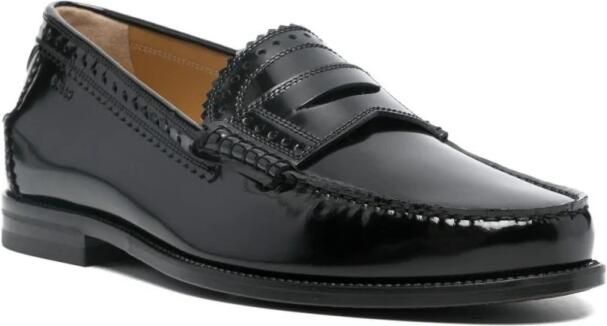 Bally Zwarte Leren Geperforeerde Platte Schoenen