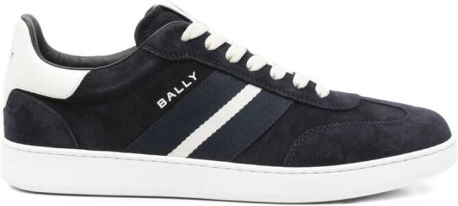 Bally Blauwe Suède Logo Sneakers Rubberen Zool