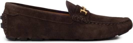 Bally Bruine Suède Loafers met Gouden Logo