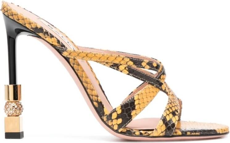 Bally Gele Slangenprint Leren Hoge Hak Sandalen