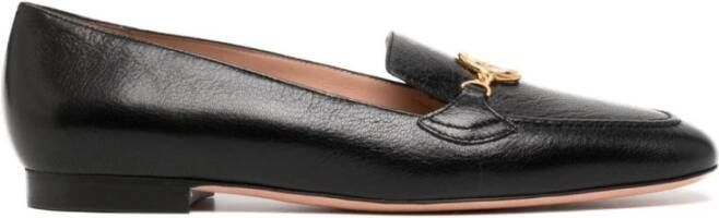 Bally Zwarte leren loafers met logo versiering Black Dames