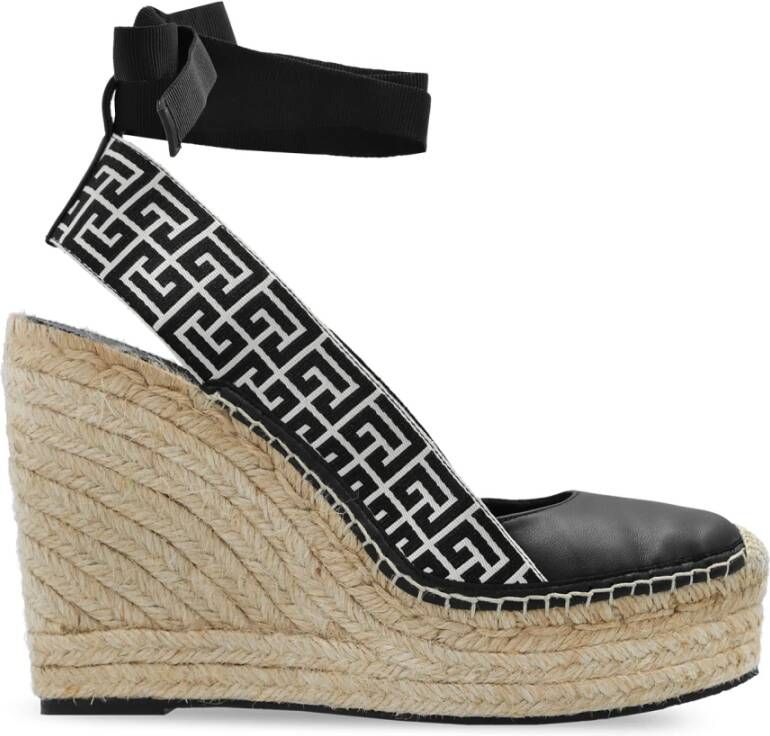 Balmain Alex monogram jacquard en leren espadrilles Black Dames - Foto 1