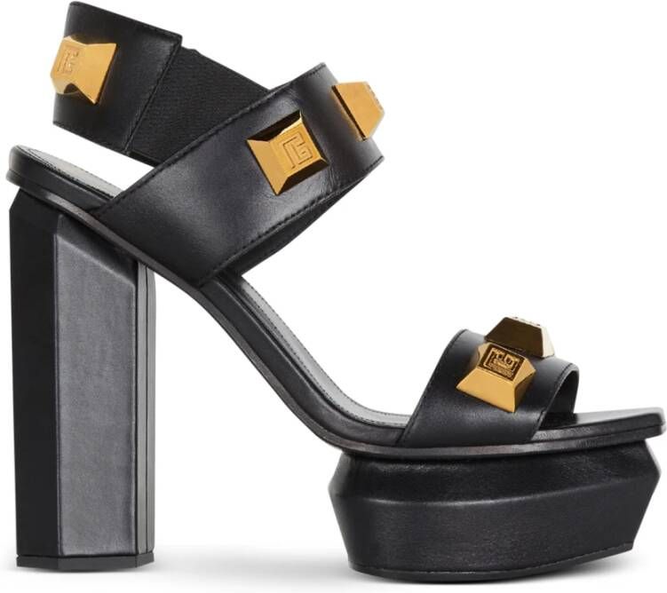 Balmain Ava leather platform sandals Black Dames
