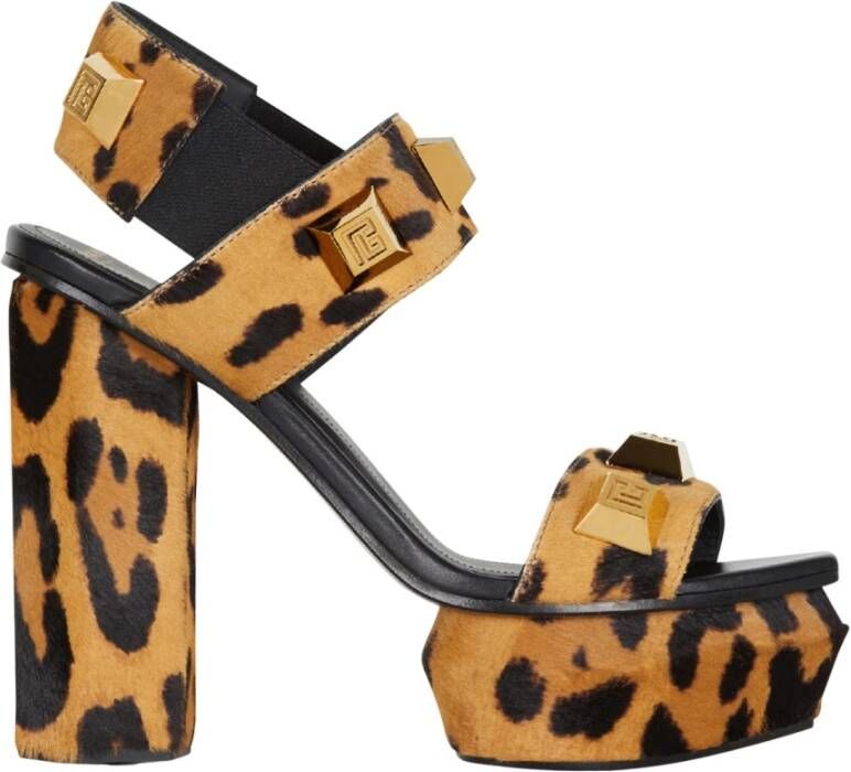 Balmain Ava leopard print leather platform sandals Bruin Dames