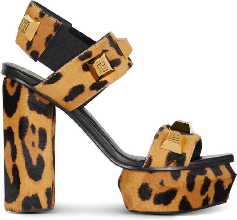 Balmain Ava leopard print leather platform sandals Bruin Dames