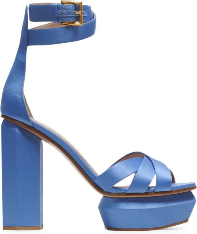 Balmain Ava satin platform sandals Blauw Dames