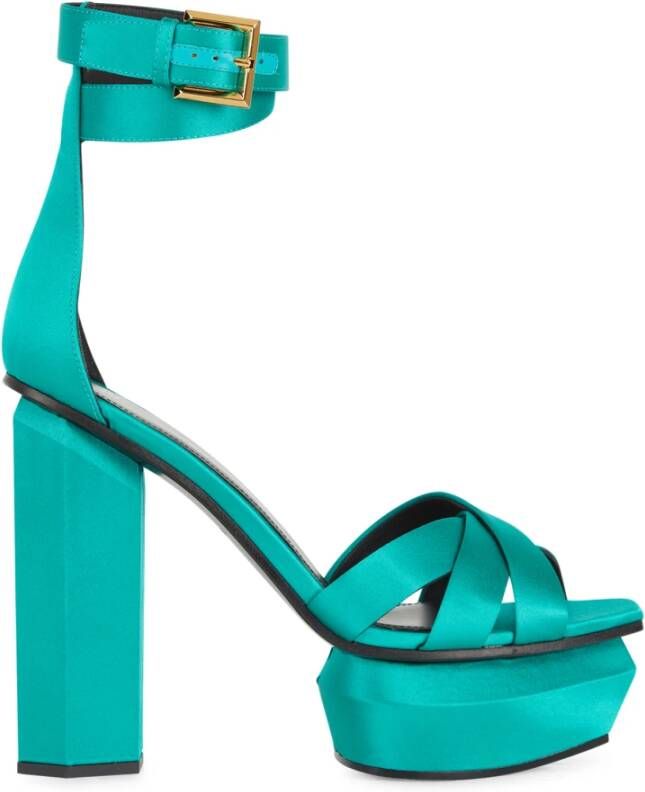 Balmain Ava satin platform sandals Groen Dames