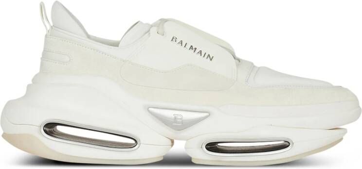 Balmain B-Bold low-top trainers in neoprene and suede Wit Heren