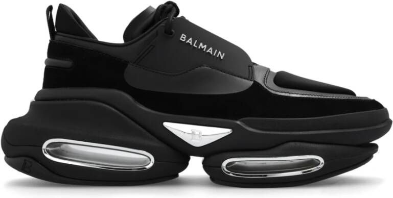 Balmain Baskets basses B-Bold en cuir néoprène et suède Zwart Heren
