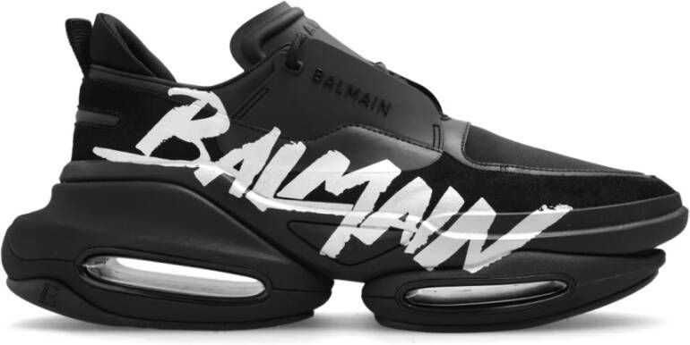 Balmain B-Bold trainers in rubberised leather and neoprene Zwart Heren