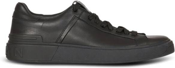 Balmain Zwarte Leren Court Sneakers Puntige Neus Black Heren